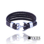 YVON B05161 Dark Brown Anchor Silver &  Leather Bracelet - Image 2