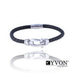 YVON B05162 Men's BLACK Leather Bracelet with Shiny Clasp - Image 3
