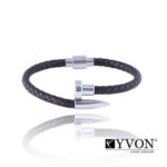 YVON B051559 Men's Brown Leather Bracelet with Shiny Clasp