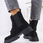 MULANKA Black Lace-Up Chelsea Ankle Boots