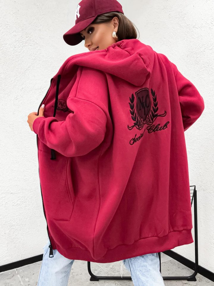 New York City Long Line Burgundy Hoodie - Image 2