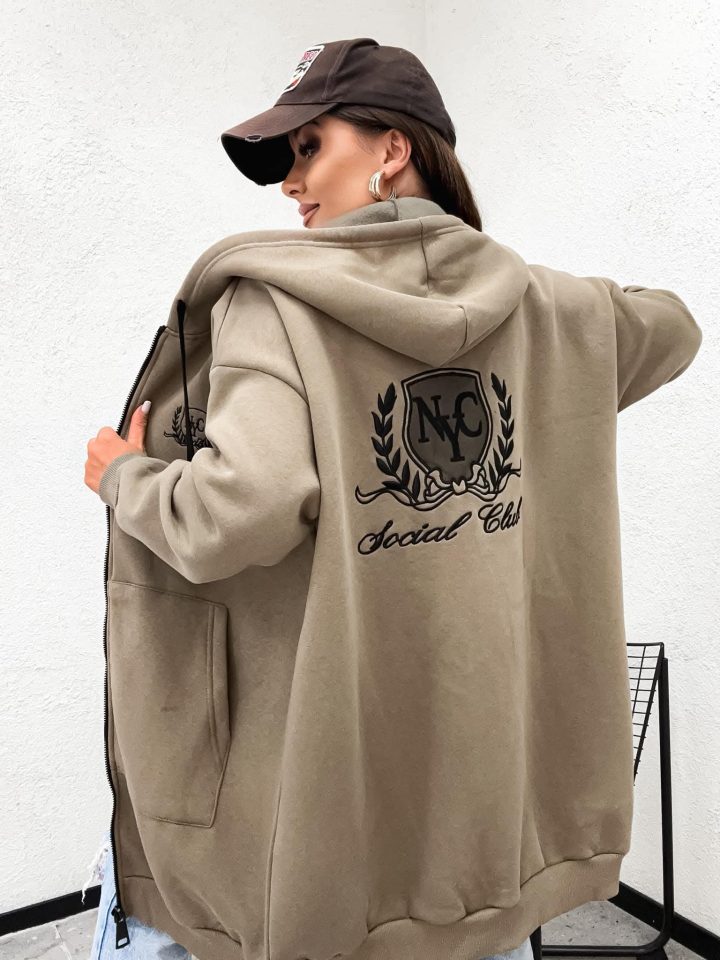 New York City Long Line khaki Hoodie - Image 2