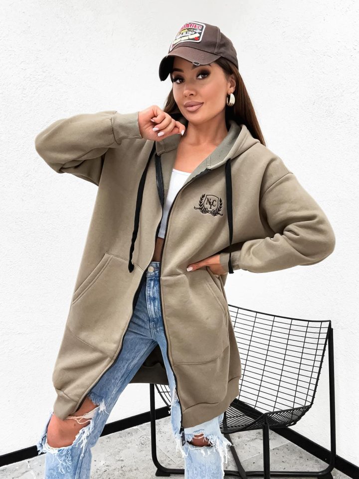 New York City Long Line khaki Hoodie - Image 1
