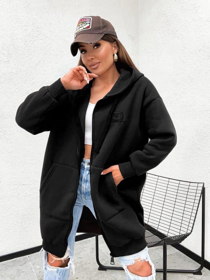New York City Long Line Black Hoodie - Image 1