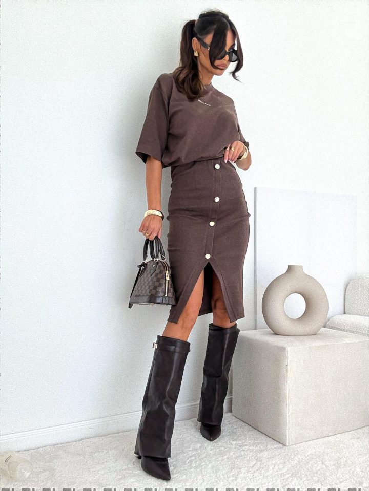 Bocca Chocolate  Minimal Skirt With Gold Buttons - Image 1