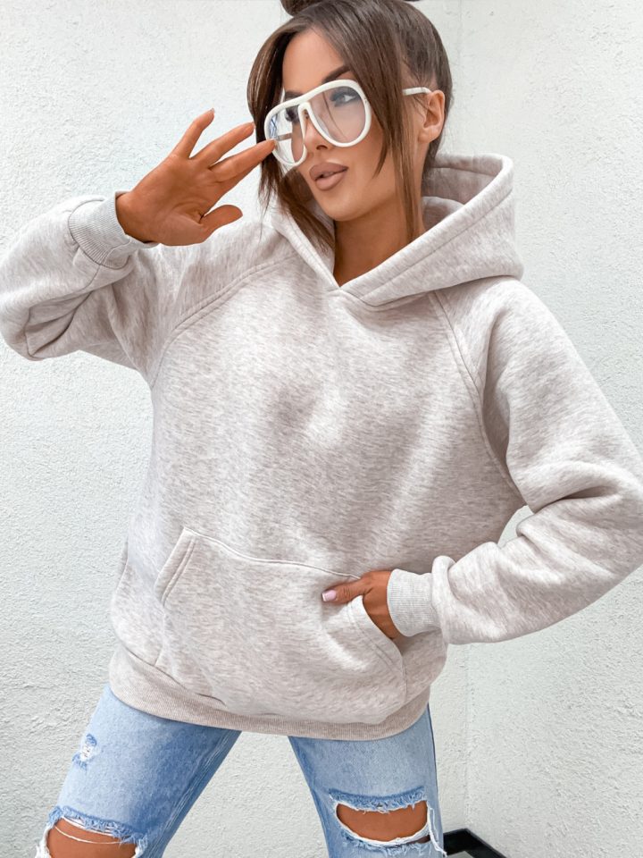 QUEEN Melange Beige Hoodie One Size - Image 3