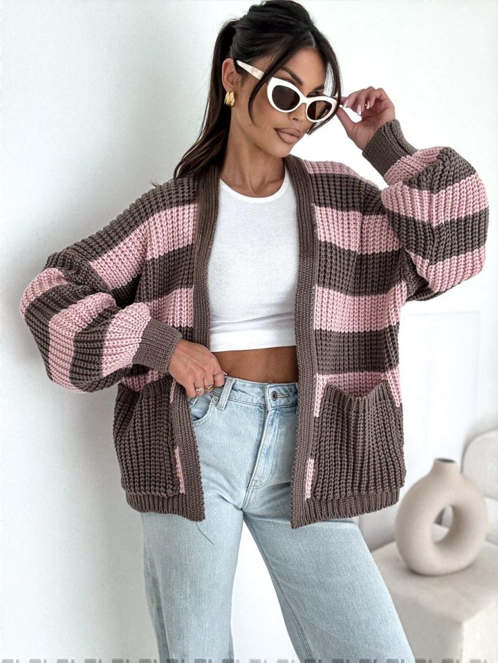 Bocca Chocolate & Light Pink Short Cardigan - Image 1