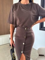 Bocca Chocolate Minimal Skirt With Gold Buttons - Image 3
