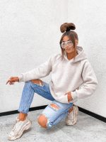 QUEEN Melange Beige Hoodie One Size - Image 4