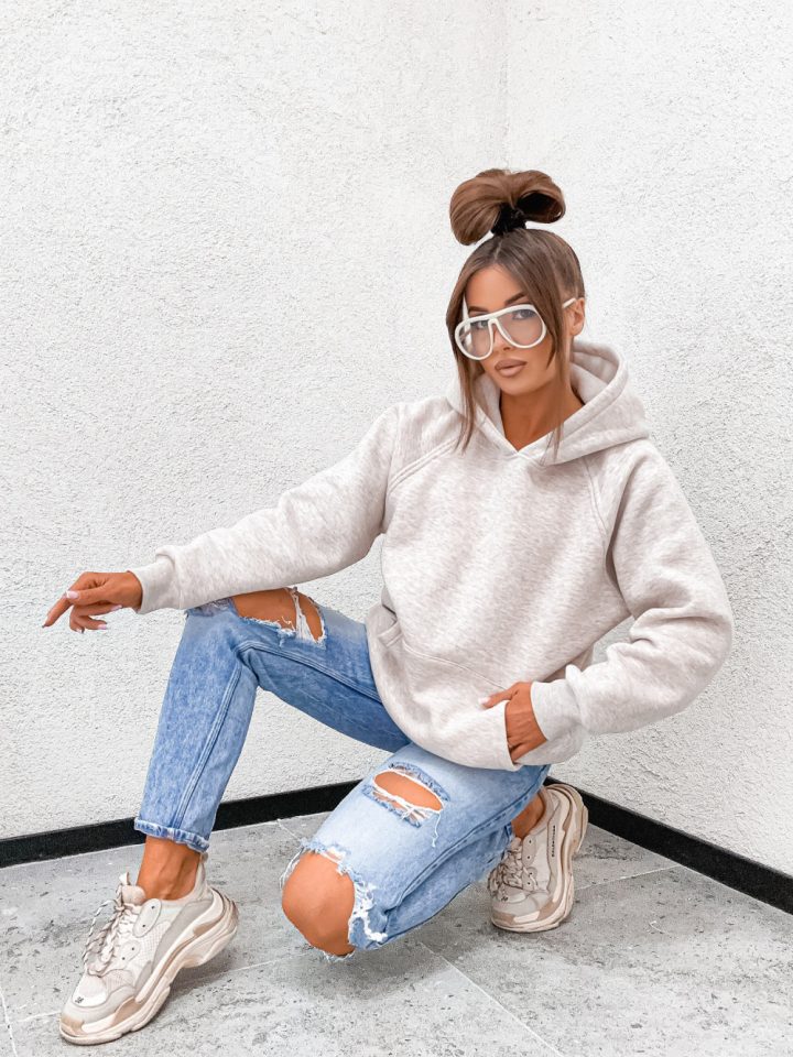 QUEEN Melange Beige Hoodie One Size - Image 4