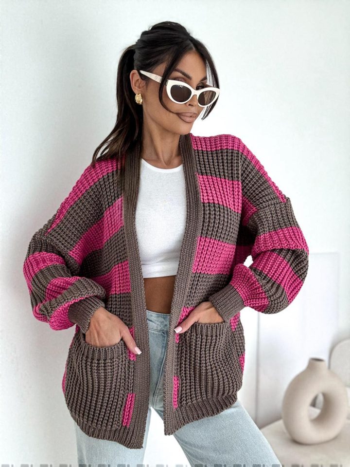 Bocca Chocolate & Pink Short Cardigan - Image 1