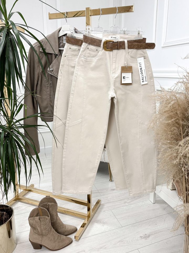 M SARA Ballon Fit Beige Trousers - Image 1