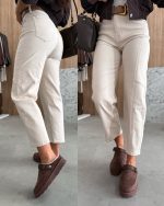 M SARA Ballon Fit Beige Trousers - Image 2