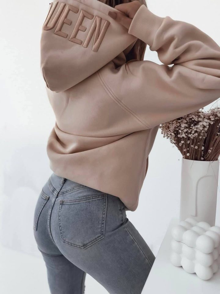 QUEEN Beige Hoodie One Size - Image 1