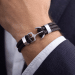 YVON B05161 Dark Brown Anchor Silver &  Leather Bracelet