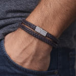 YVON B05167 Men's Brown Leather Bracelet with Shiny Clasp