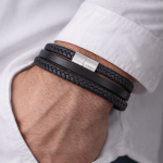 YVON B05150 Men's BLACK Leather Bracelet with Shiny Clasp
