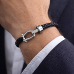 YVON B05162 Men's BLACK Leather Bracelet with Shiny Clasp