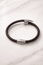 YVON B051559 Men's Brown Leather Bracelet with Shiny Clasp - Image 2