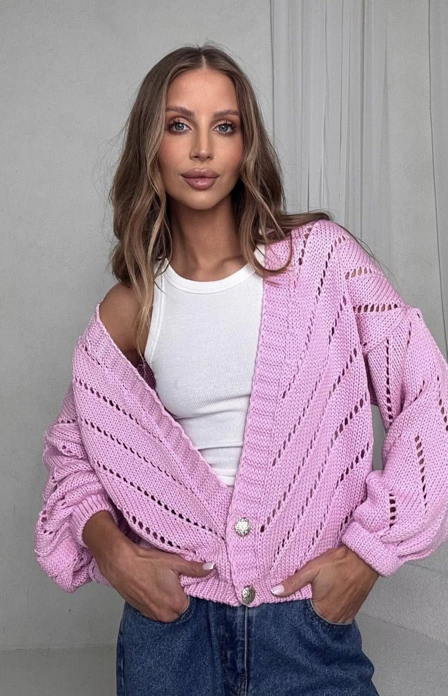 rozowy kardigan3 Bocca Pink Short Cardigan - Image 1