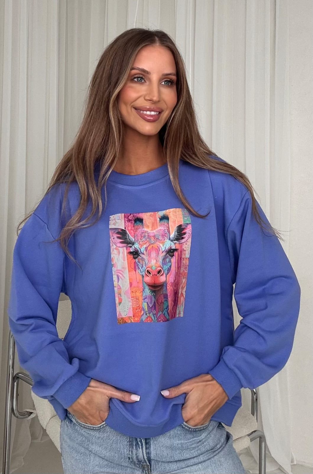 zyrafa ciemny niebieski BOCCA Giraffe Blue Sweatshirt - Image 1