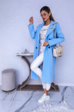 Zuzanna Blue Belted Coat With Brooch One Size - Image 4