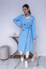 Zuzanna Blue Belted Coat With Brooch One Size